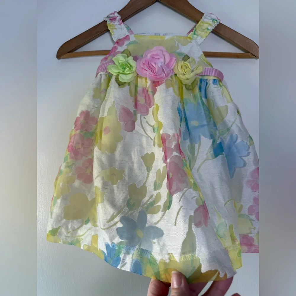 Iris & Ivy Children’s Floral Formal Dress Pink Yellow Blue White Bow 18 Months